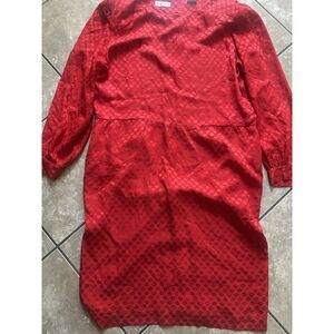 Liz Claiborne 14 Vintage Silk Polka Dot Dress Red Shoulder Pads Back Button